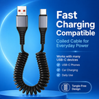 Tangle-Free Coiled Fast Charging Cable for Car & CarPlay