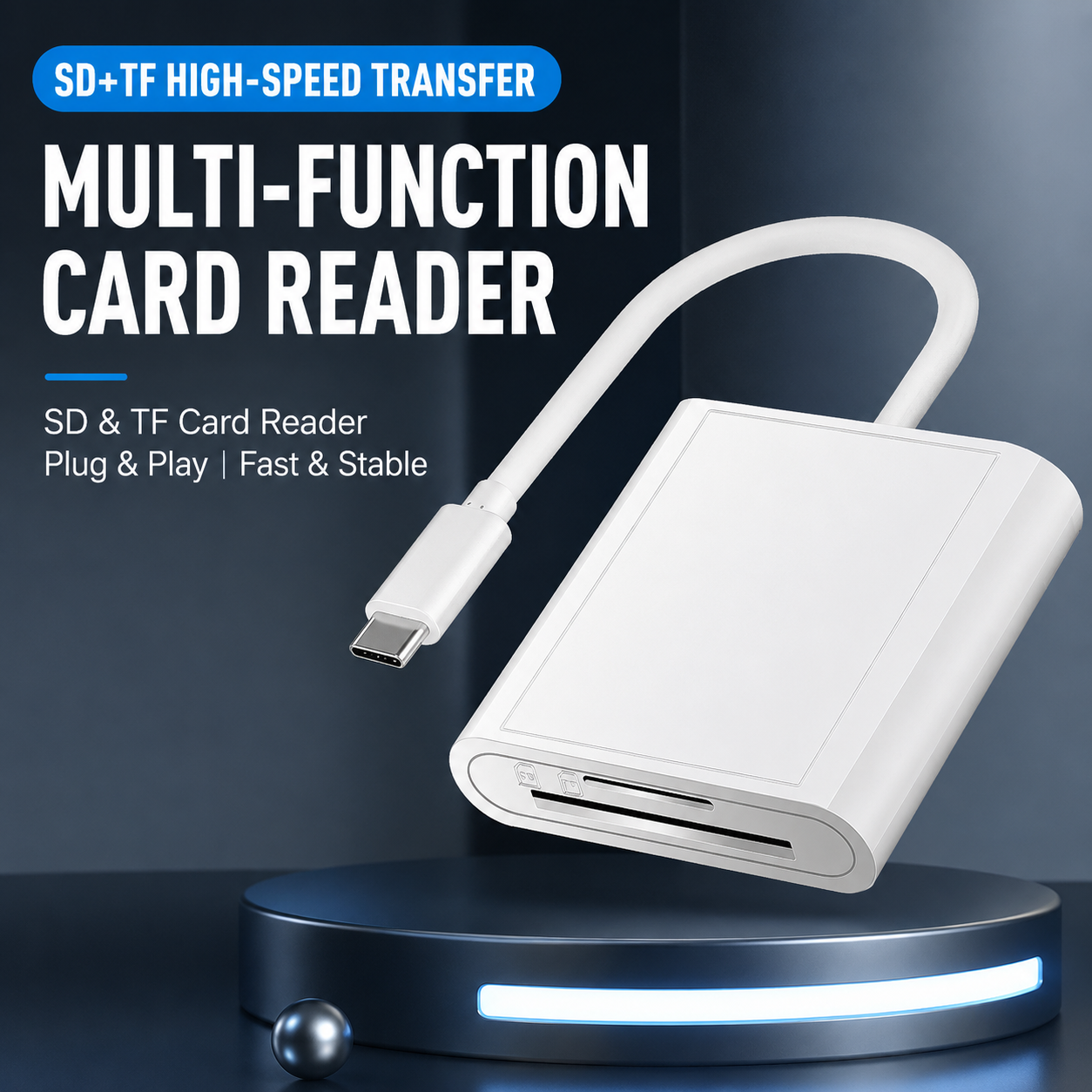 Type-C OTG SD/TF Card Reader Adapter for USB-C Phones, Tablets & Laptops