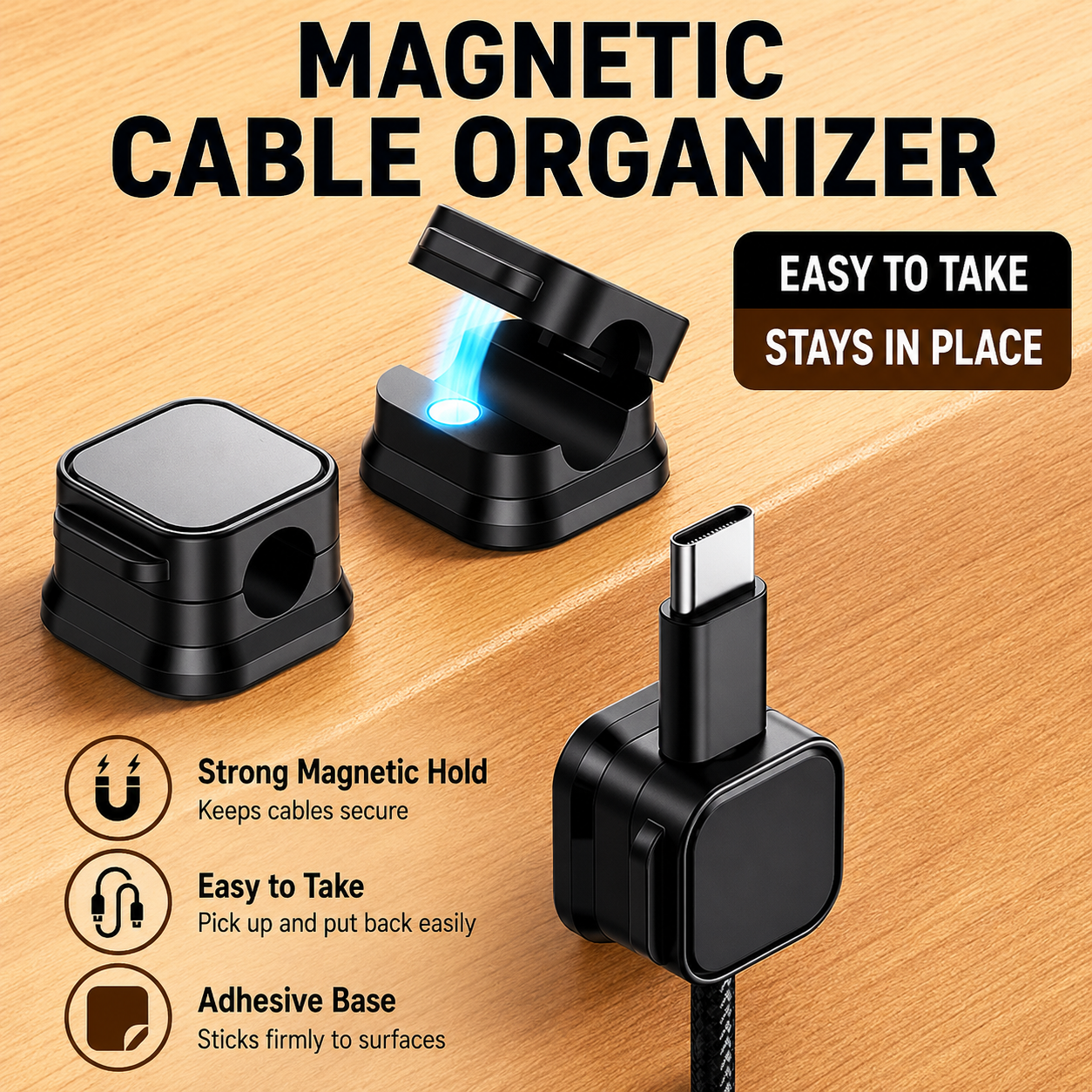 Magnetic Cable Organizer Clip for Desk & Car