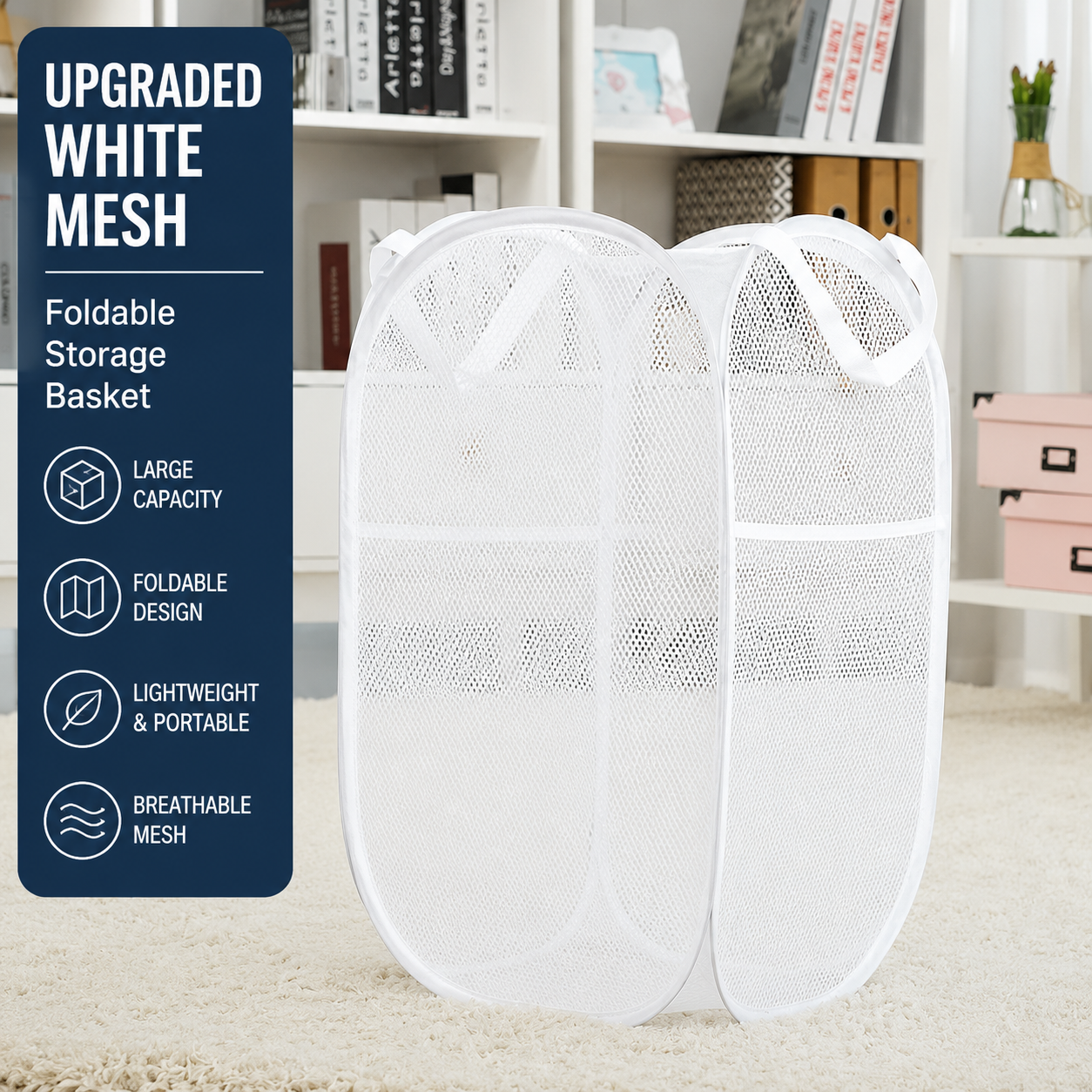 Foldable Large Capacity Laundry Basket – Lightweight Mesh Storage Hamper