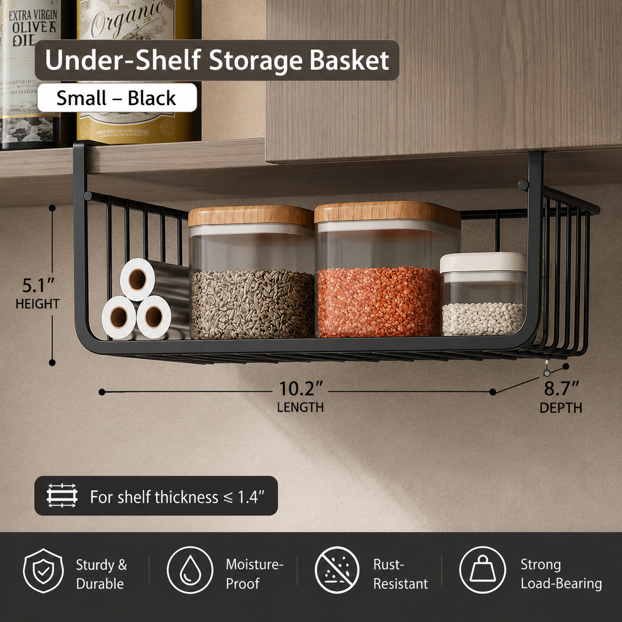 Under Cabinet Storage Basket | No-Drill Kitchen Organizer