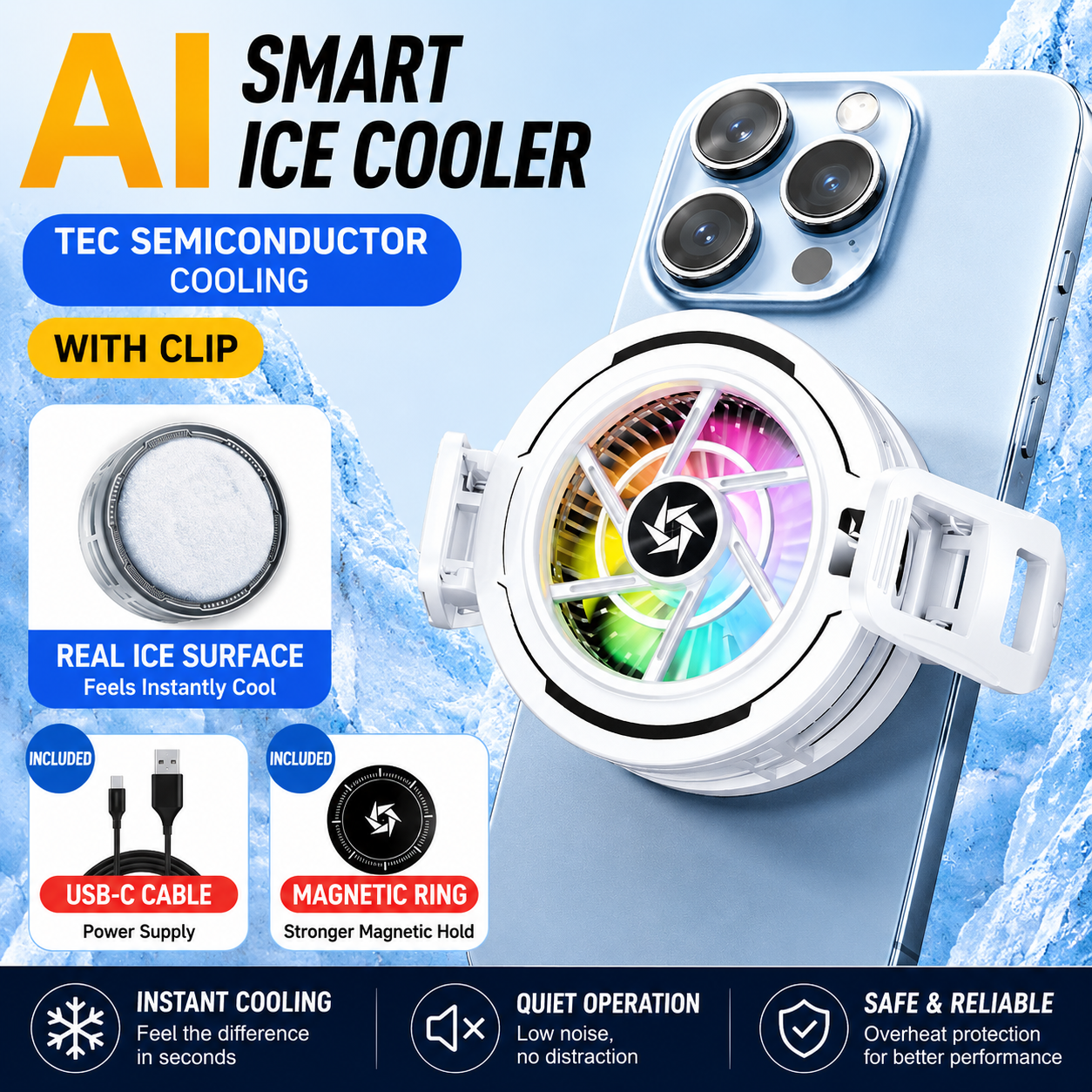 Magnetic Semiconductor Phone Cooler with Smart Display