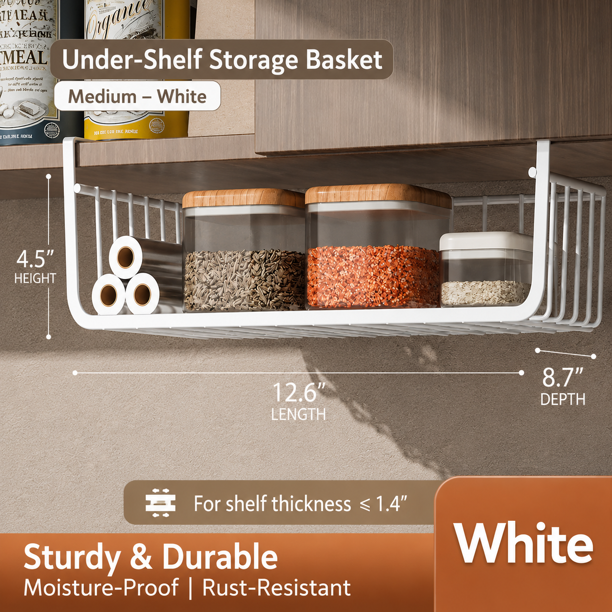 Under Cabinet Storage Basket | No-Drill Kitchen Organizer