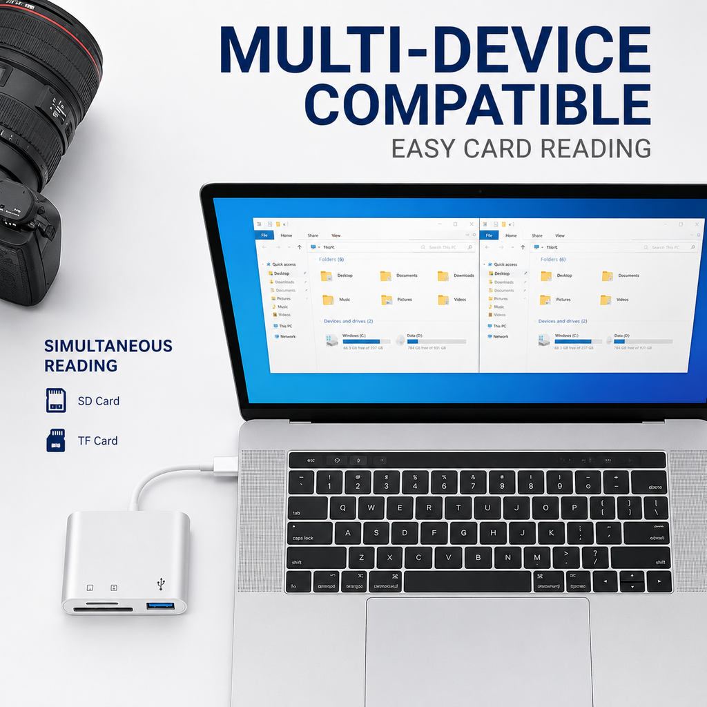 Type-C OTG SD/TF Card Reader Adapter for USB-C Phones, Tablets & Laptops