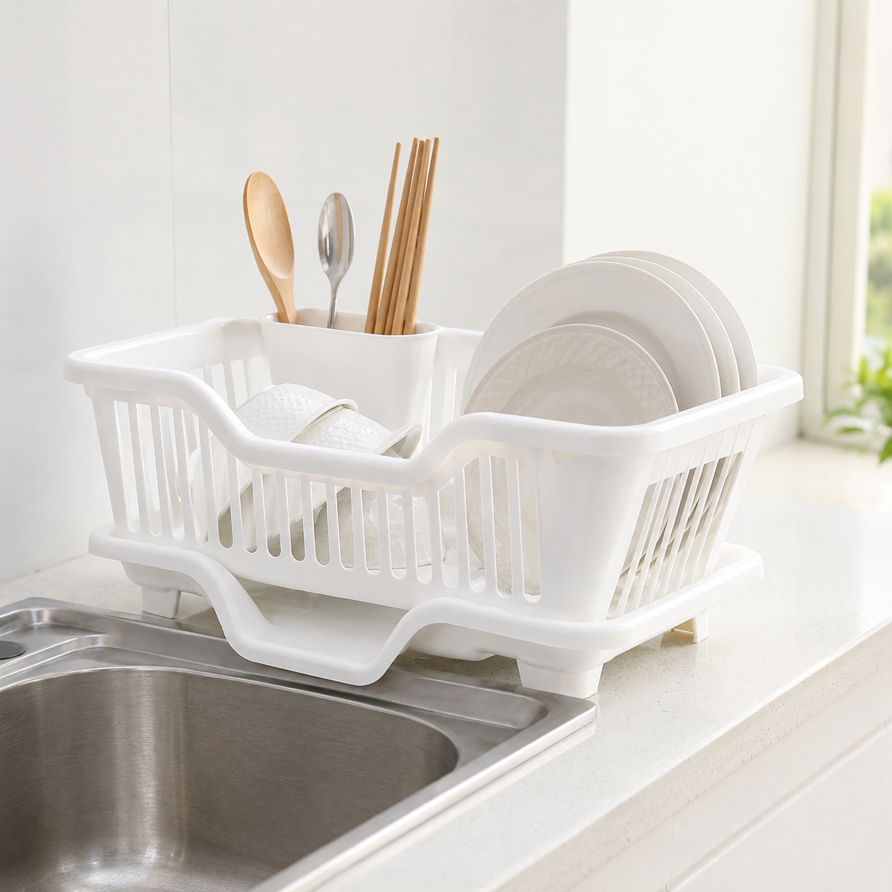 Kitchen Dish Drying Rack with Drain Tray
