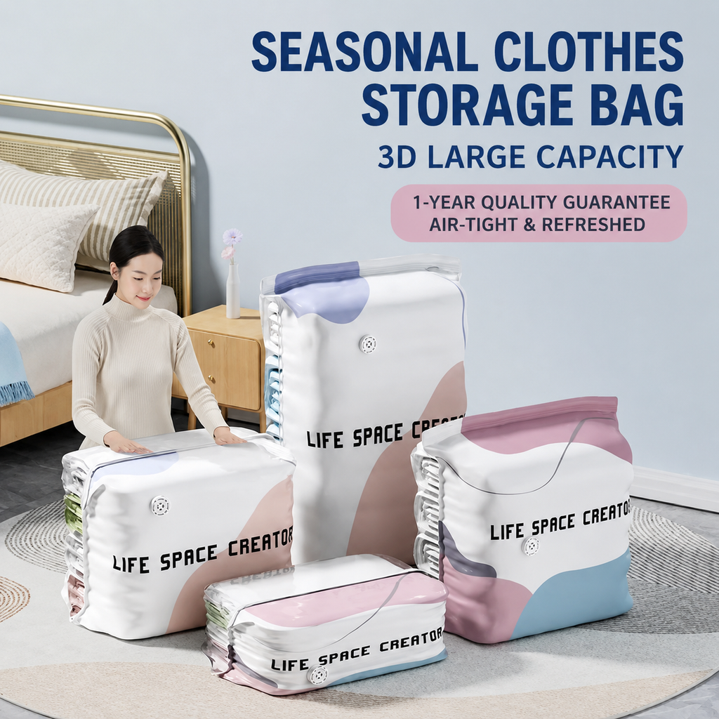 3D No-Pump Compression Storage Bag | Space-Saving Quilt & Clothes Organizer