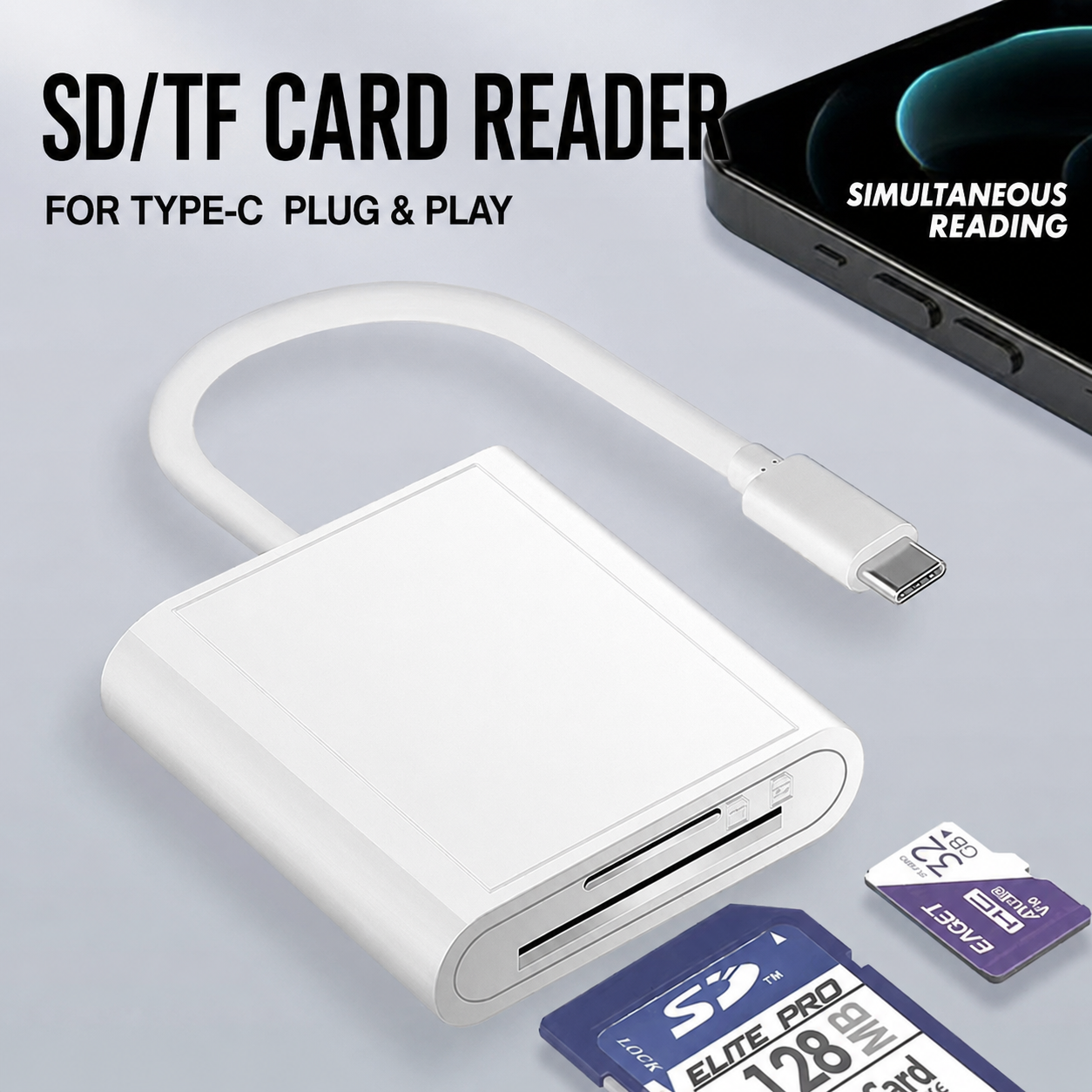 Type-C OTG SD/TF Card Reader Adapter for USB-C Phones, Tablets & Laptops